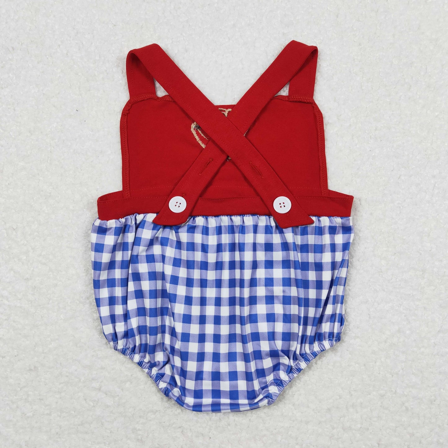 SR0616 Embroidered Baseball Gloves Blue White Plaid Red Vest Jumpsuit