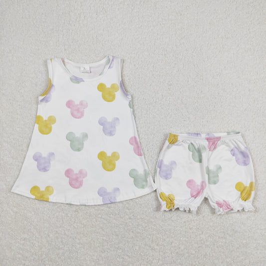 GSSO0774 Colorful Mickey Head Sleeveless Shorts Set