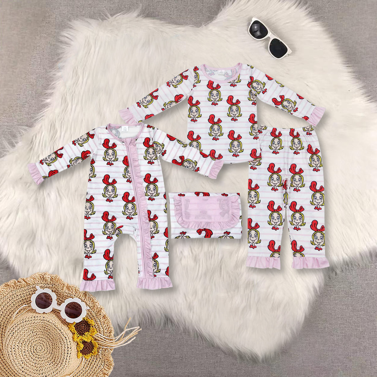 RTS NO MOQ baby girl clothes bamboo Christmas long sleeve Rompers Clothes Sets