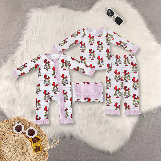 RTS NO MOQ baby girl clothes bamboo Christmas long sleeve Rompers Clothes Sets