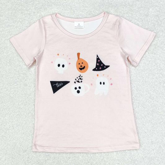 RTS NO MOQ ETA 5/7days GT0698 Halloween ghost pumpkin pink short-sleeved top