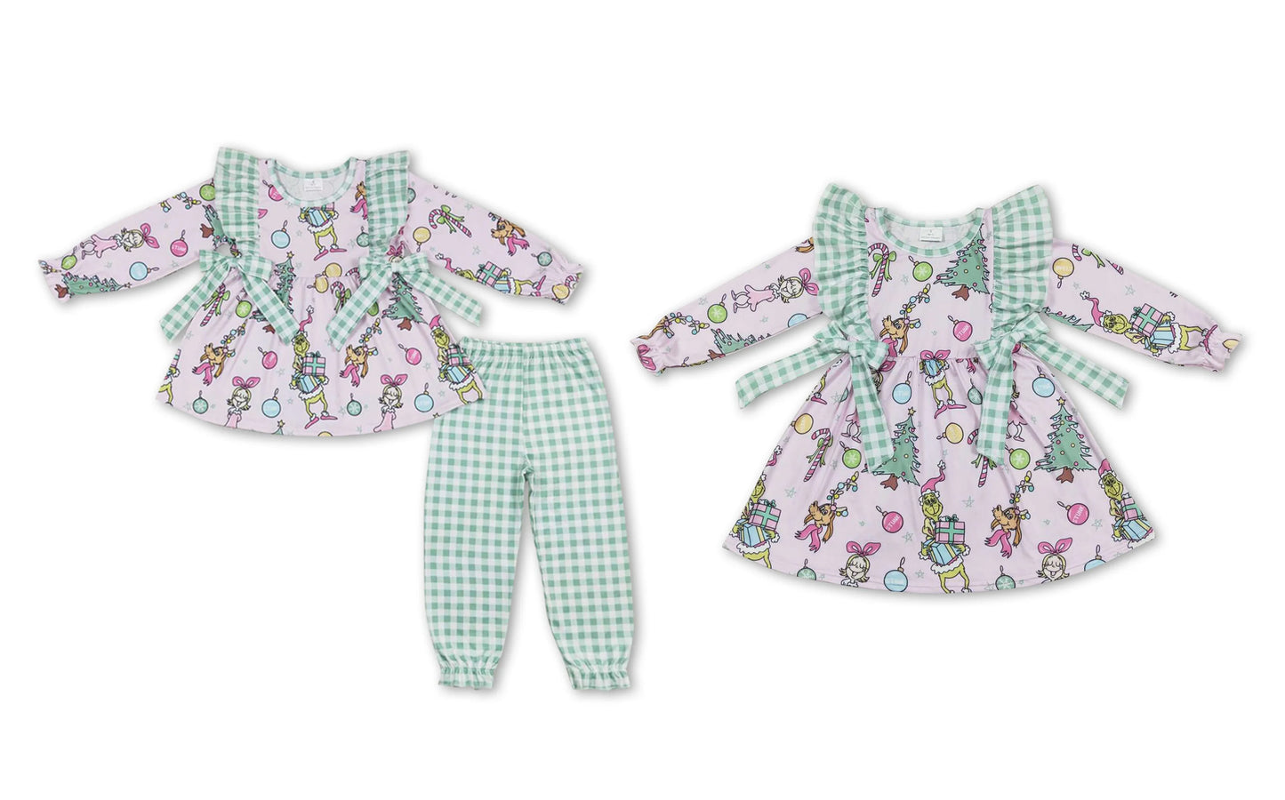 RTS NO MOQ grinch christmas gift green plaid lace butterfly  GLP1189  GLD0519