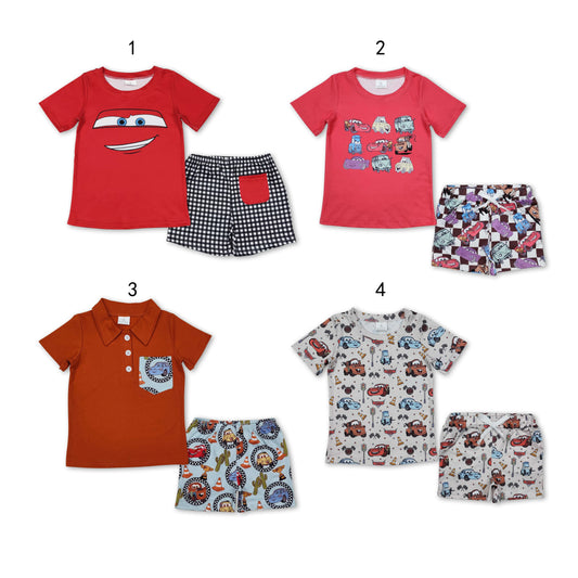 RTS NO MOQ Baby boy clothes cars Short Sleeve shorts Suit