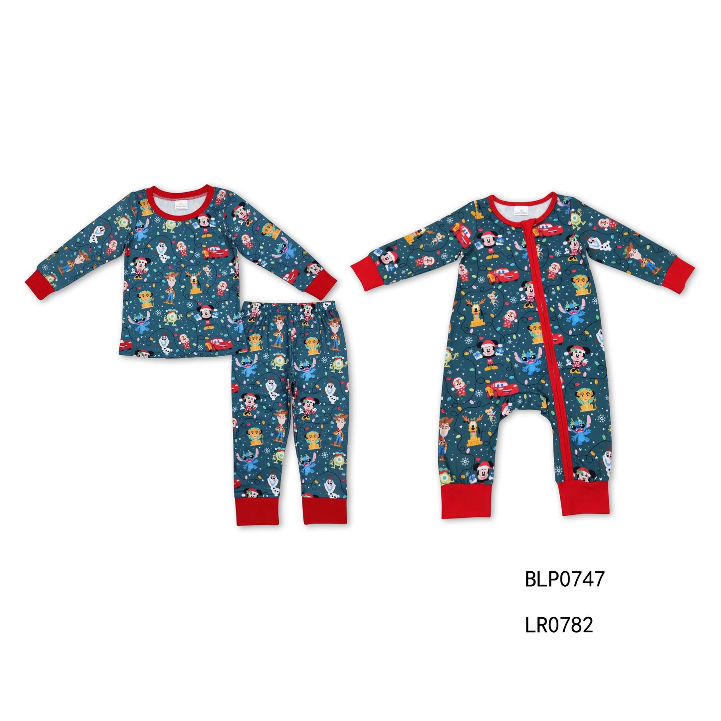 RTS NO MOQ BLP0747 LR0782 Baby Boys Christmas cartoon mouse pattern dark green long-sleeved trousers suit & romper