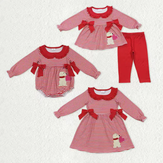 RTS NO MOQ Girls Boys valentine embroidery love Clothes Sets and romper and dress