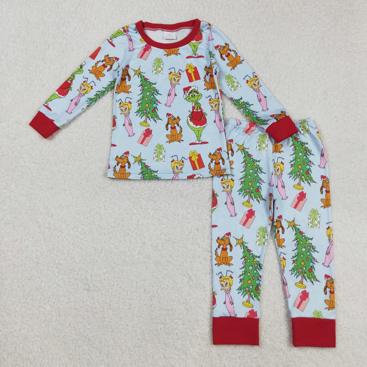 RTS NO MOQ（In Stock) BLP1189 cartoon Boys' Puppy Christmas Tree Blue Long-Sleeved Pants Pajama Set