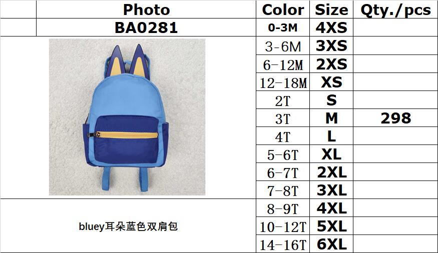 RTS NO MOQ ETA 5/7days Arrived BA0281 Bluey ears blue backpack