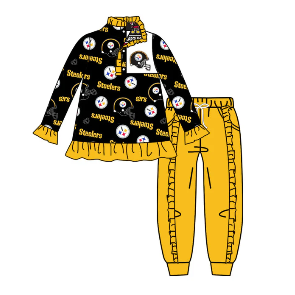 Deadline September 23 custom no moq eta 6-8weeks  Black sports helmet - word pattern - yellow pleated lace zipper pullover - yellow long suit