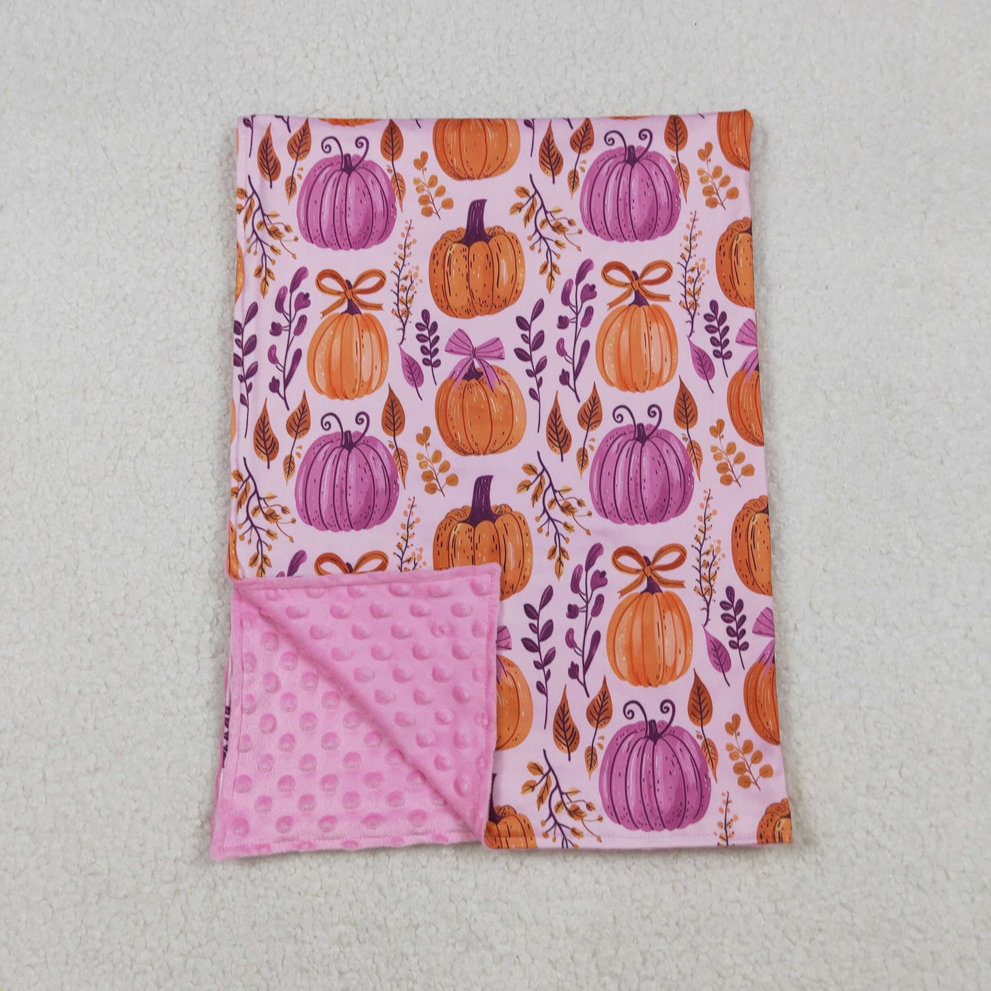 RTS NO MOQ（In Stock) BL0216 Bow, pumpkin, and leaf rose-red baby blanket