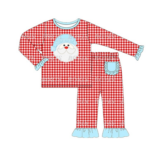 Deadline September 14 custom no moq eta 6-8weeks Blue plaid hat Santa Claus red plaid long suit