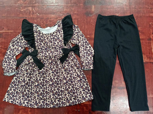 custom moq 5 eta 4-6weeks mix size baby girls clothes leopard black short sleeve pants Suit