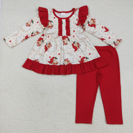 RTS NO MOQ（In Stock) GLP2558 Santa Claus star red lace button long sleeve trousers suit