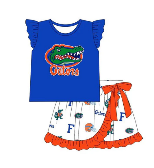 PRE ORDER Deadline August 3 close custom no moq Children's boutique clothing Blue short-sleeved shorts suit