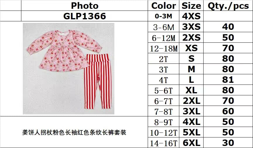 RTS NO MOQ ETA 5/7days Arrived GLP1366 Gingerbread Cane Pink Long Sleeve Red Striped Pants Suit