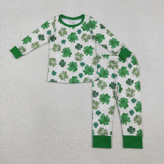 RTS NO MOQ（In Stock) Four-Leaf Clover Green Long-Sleeved Pants Pajama Set
