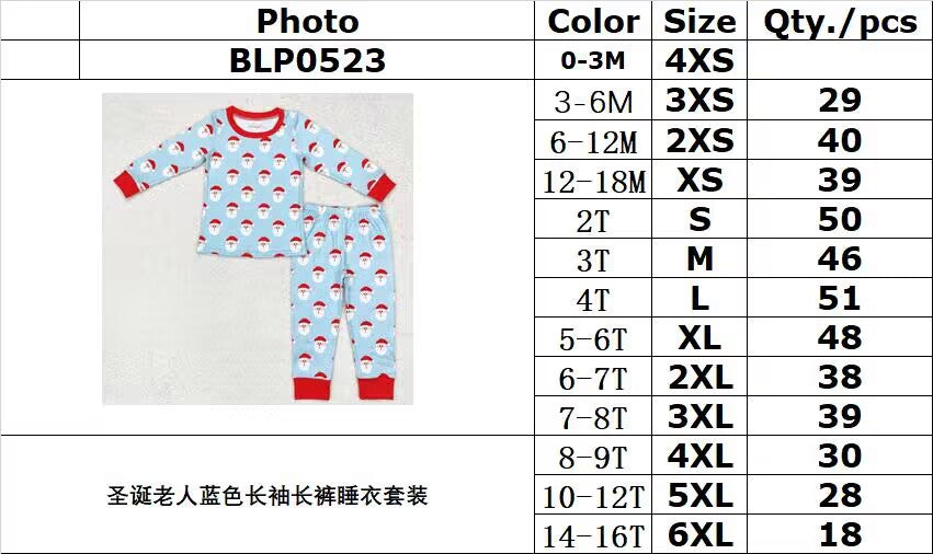 rts no moq BLP0523 Santa Claus blue long-sleeved long pants pajama set