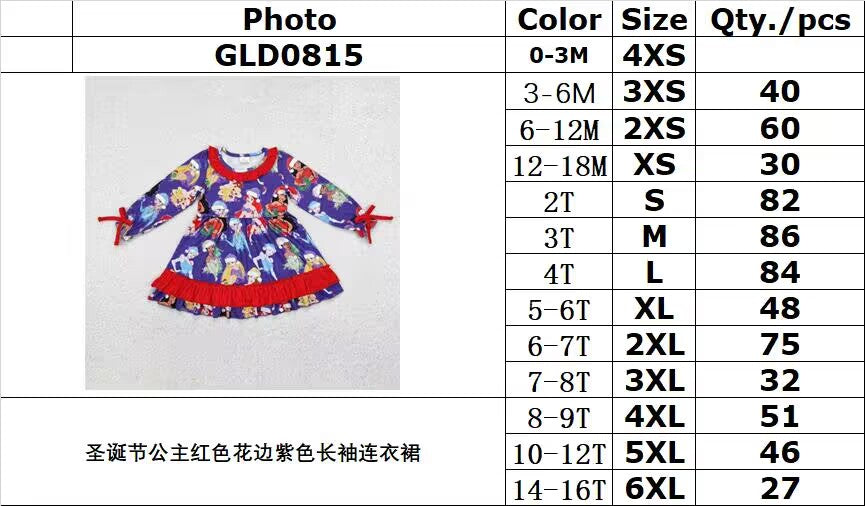 RTS NO MOQ ETA 5/7days arrived GLD0815 Christmas princess red lace purple long-sleeved dress