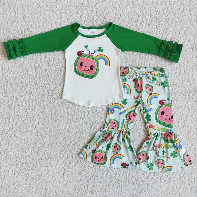 RTS NO MOQ Girls Boys Cocomelon St. Patrick's Four Leaf Clover Clothes Sets and romper