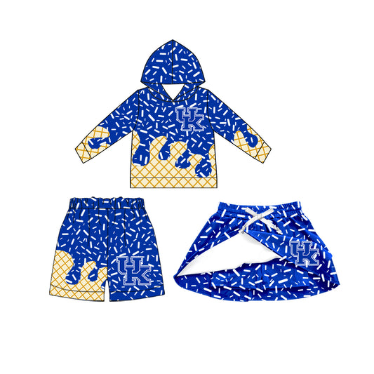 Custom summer teams baby girls clothes team blue hooded long sleeve tops and skirts and shorts-25.5.4