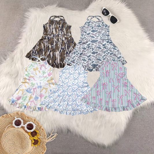 RTS NO MOQ baby girl clothes yoga floral suspender skirt sets