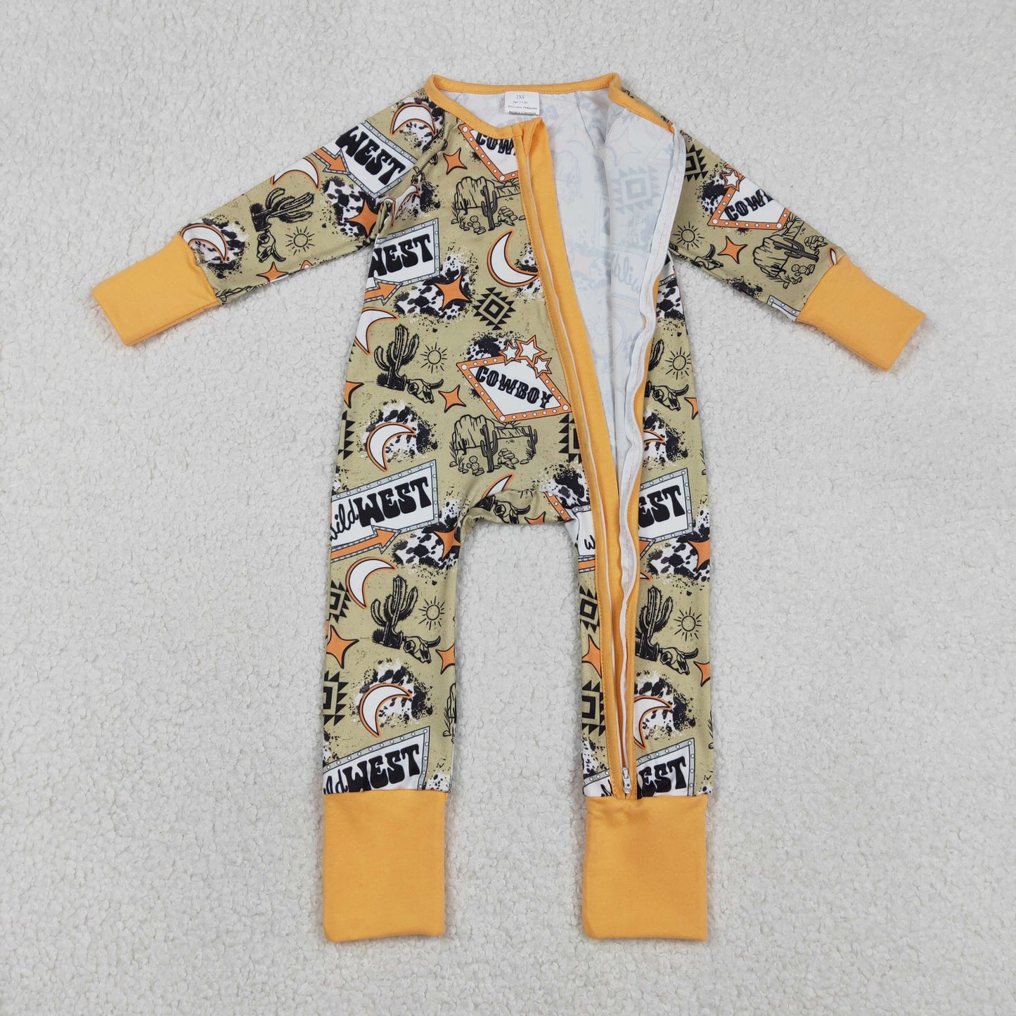 RTS NO MOQ（In Stock ) LR2942 Cowboy Geometric Cactus Orange-Green Zipper Long-Sleeve Jumpsuit