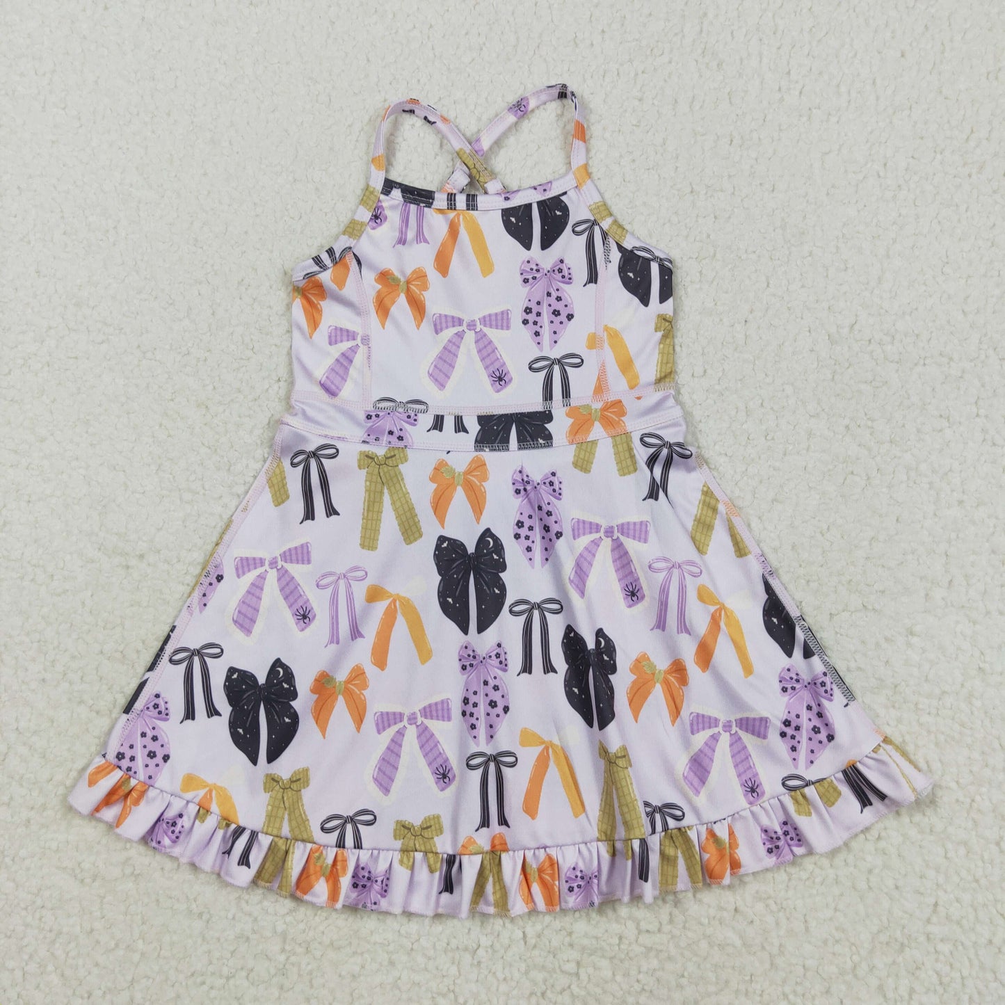 RTS NO MOQ（In Stock) GSD2737 Purple sleeveless Halloween yoga dress with a bow pattern