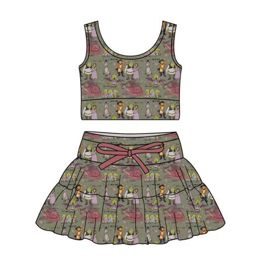 Custom moq 5 mix size milk silk baby girl clothes summer cartoon sleeveless skirts sets