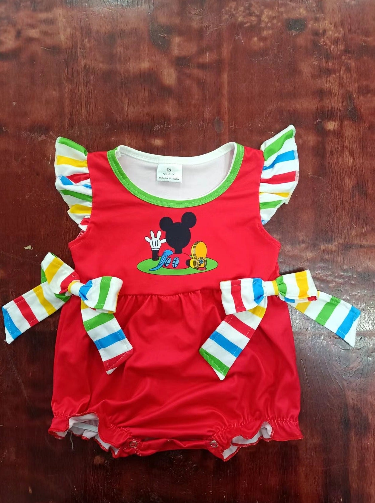 custom moq 5 eta 5weeks mix size baby girls clothes mickey red flying sleeve romper