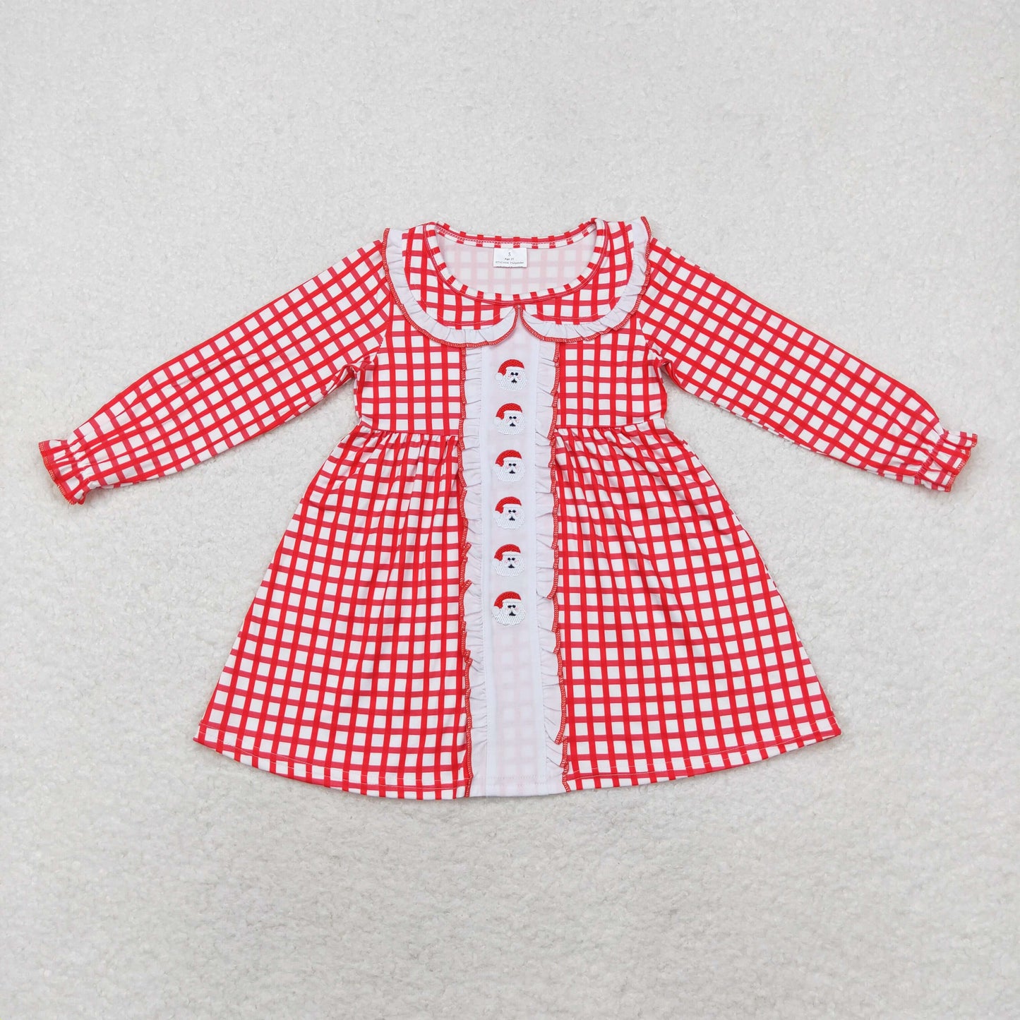 rts no moq GLD0612 Embroidered Santa Claus red plaid doll collar long-sleeved dress