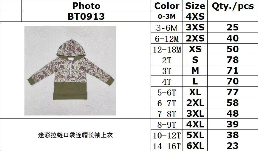 RTS NO MOQ ETA 5/7days arrived BT0913 Camouflage Zipper Pocket Hooded Long Sleeve Top