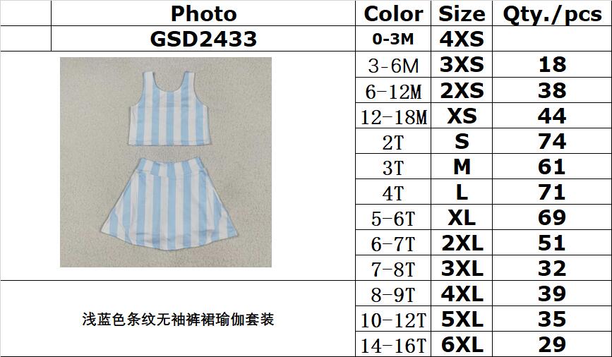 RTS NO MOQ GSD2433 Light blue striped sleeveless pants skirt yoga suit