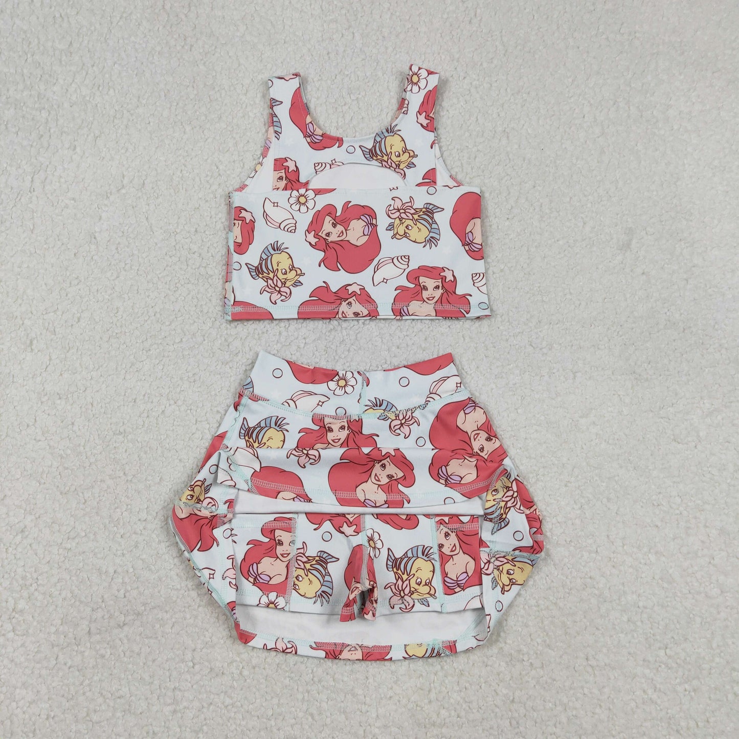 RTS NO MOQ（In Stock) Mermaid Princess Fish Blue Vest Skirt Yoga Set