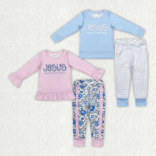 RTS NO MOQ  Baby Girls Boys Jesus Top Pants Church Clothes Sets