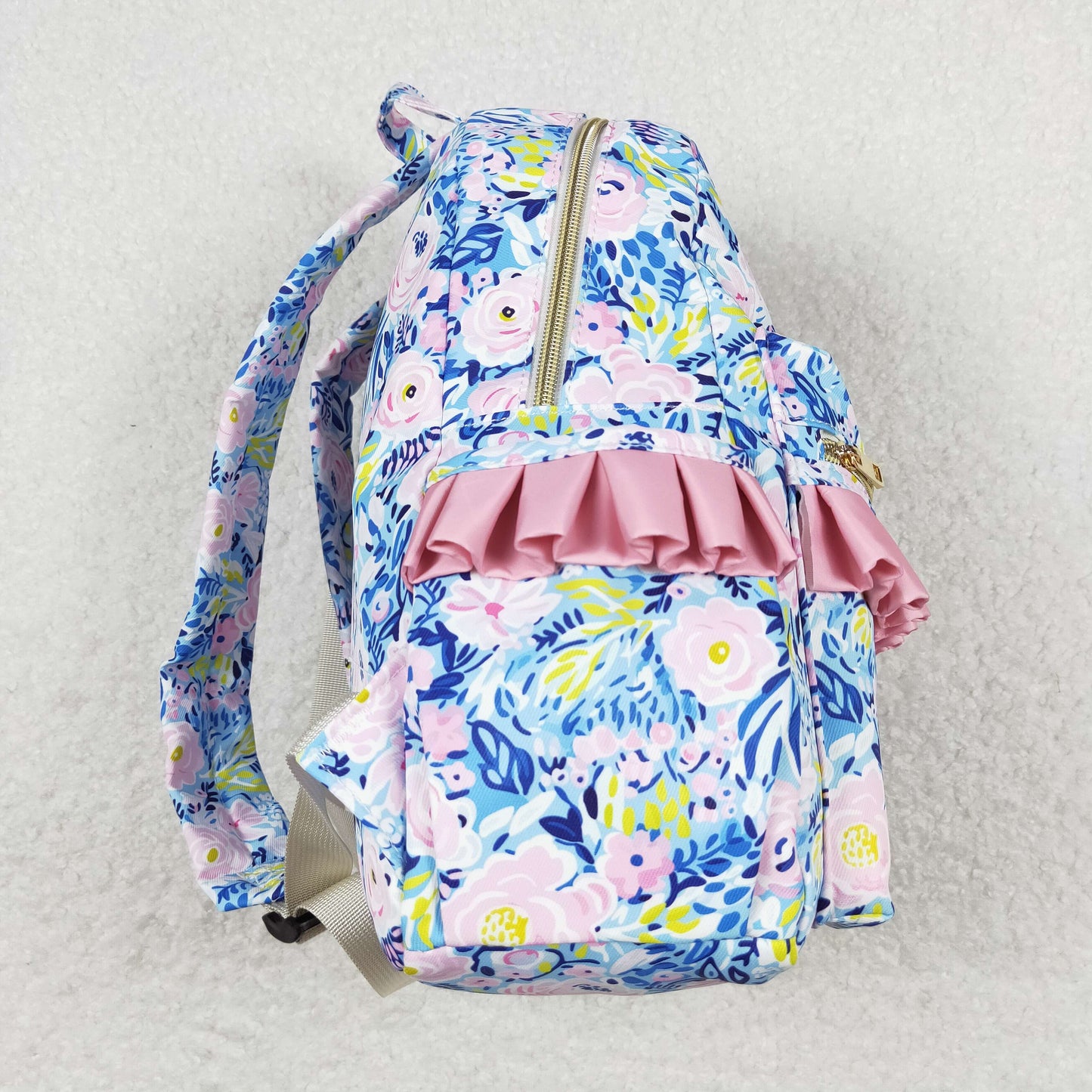 BA0175 Flower rose pink lace blue backpack