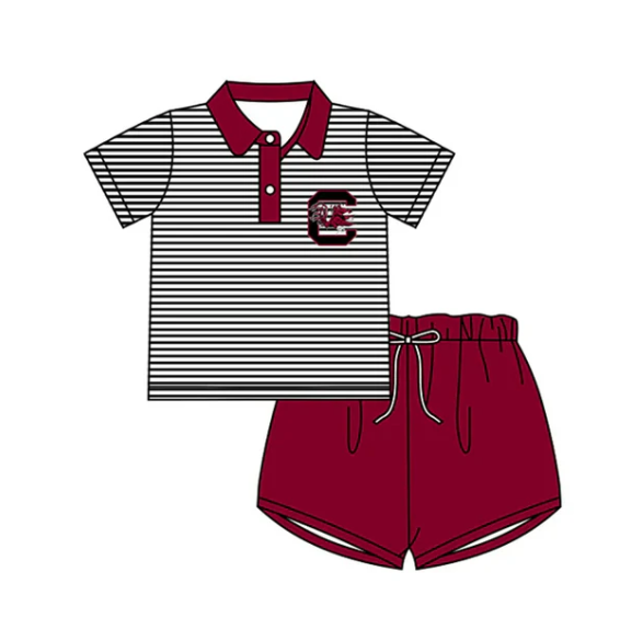 PRE ORDER Deadline August 2 close custom no moq Children's boutique clothing Maroon short-sleeved shorts set