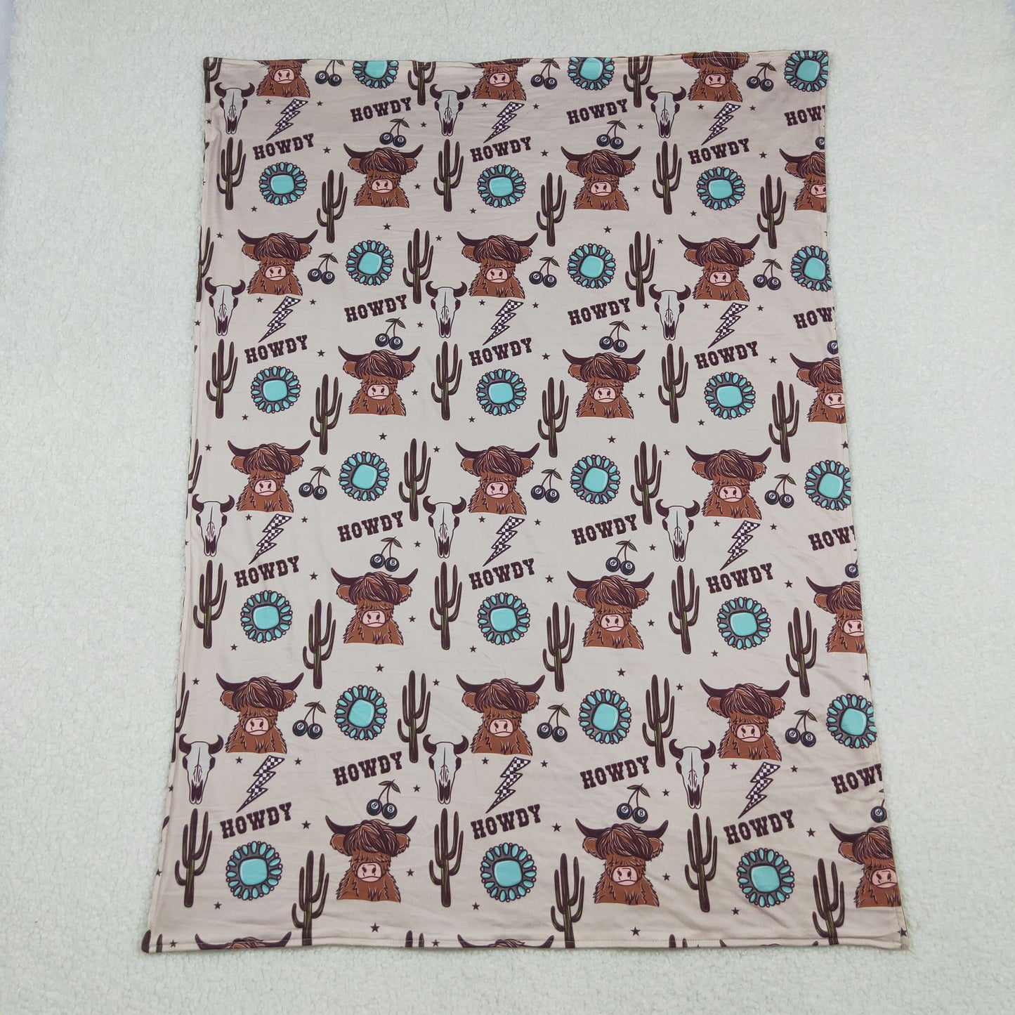 RTS NO MOQ（In Stock) BL0153 Howdy Gemstone Cactus Alpine Bull Head Brown Baby Blanket