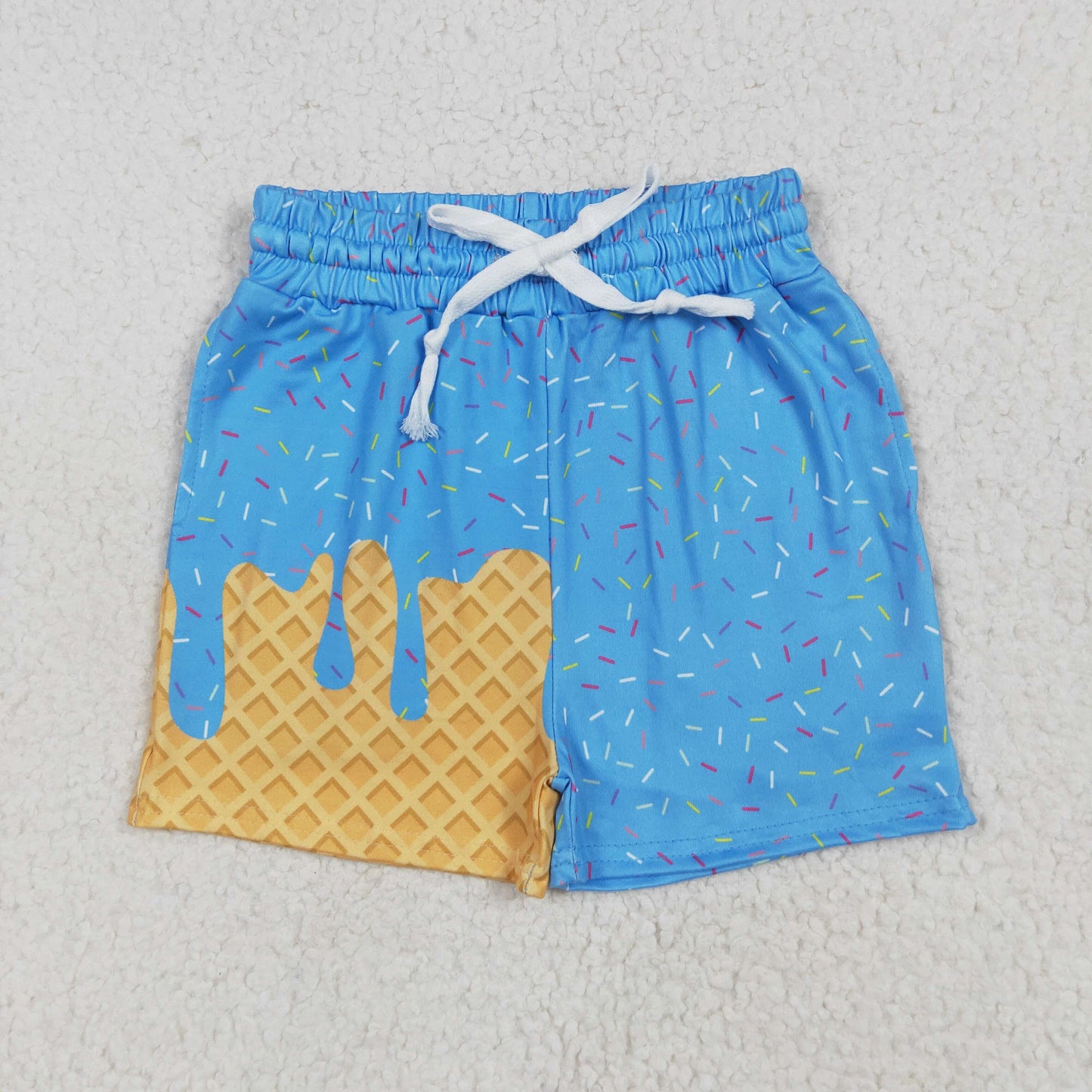 RTS NO MOQ（In Stock) SS0619-2 Waffle Ice Cream Blue Pocket Shorts