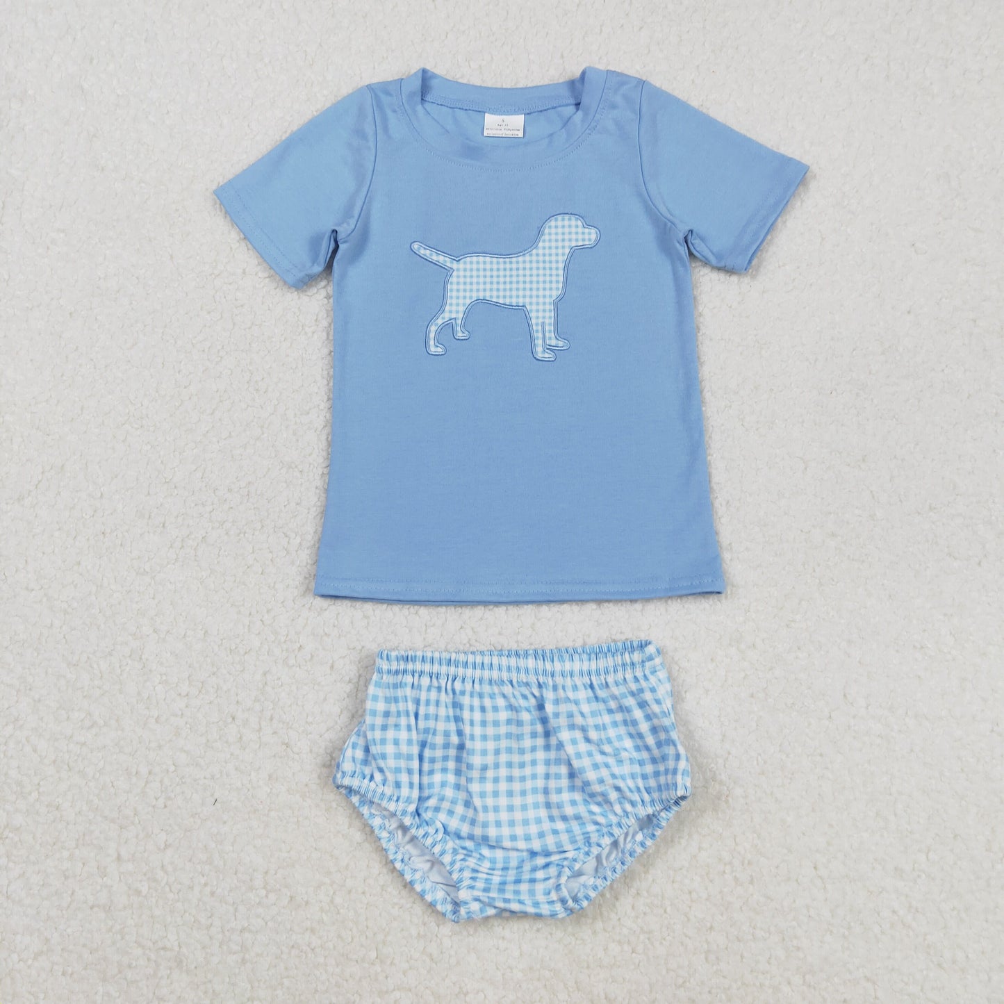 RTS NO MOQ（In Stock) GBO0470 Embroidered Plaid blue puppy short-sleeved briefs set