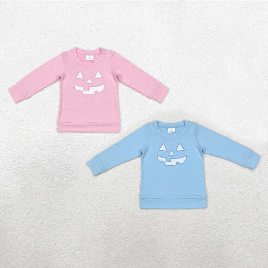 RTS NO MOQ Embroidered Smiley Pumpkin Girls and Boys Tops