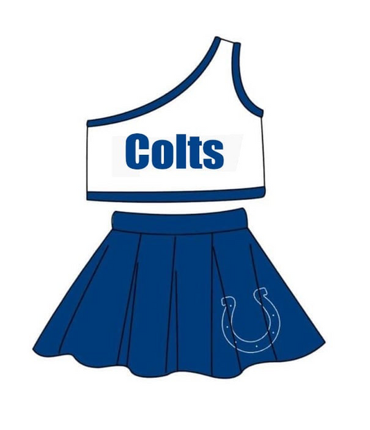 Deadline July 31th close custom no moq  eta 6-7weeks Blue and white team cheerleading outfit