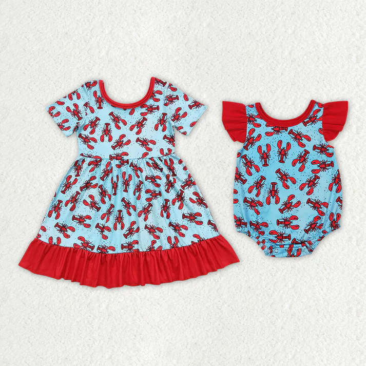 RTS NO MOQ Baby Girls Crawfish Rompers Dresses