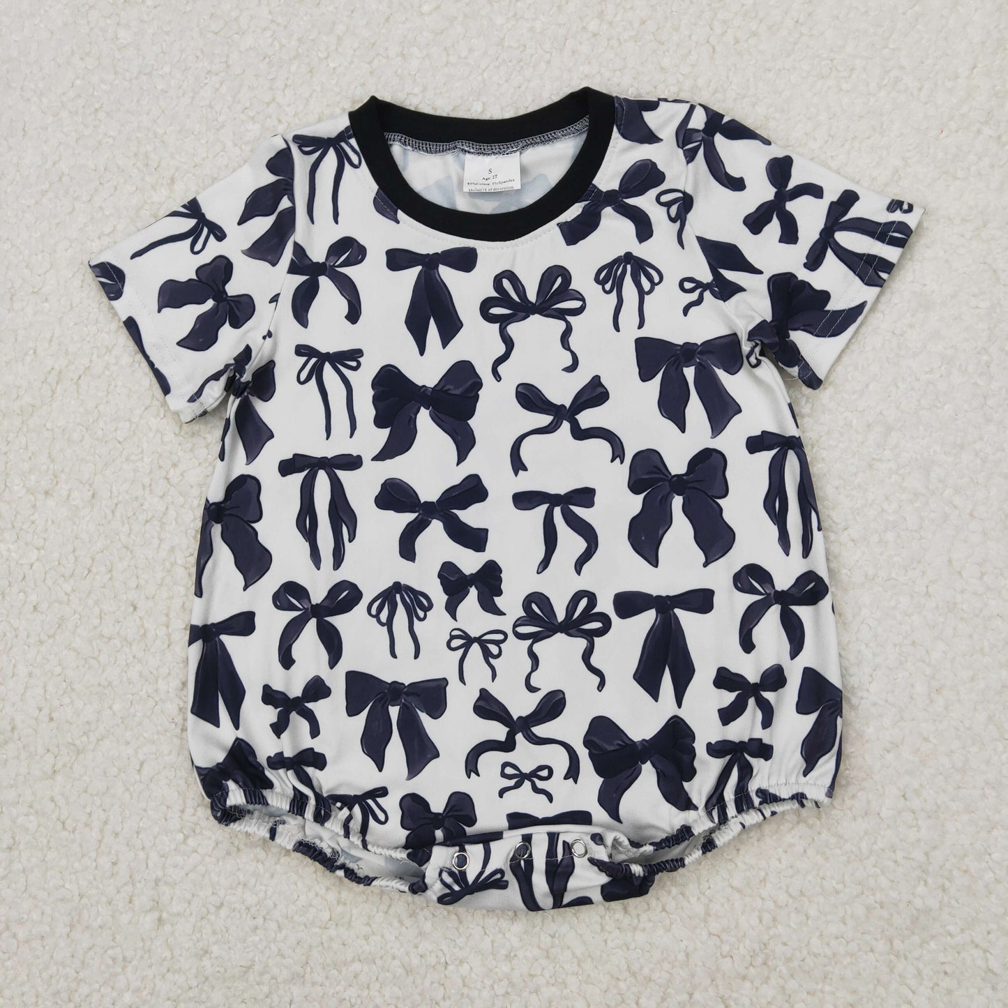 RTS NO MOQ（In Stock) Black Bow Pattern Short Sleeve Bodysuit