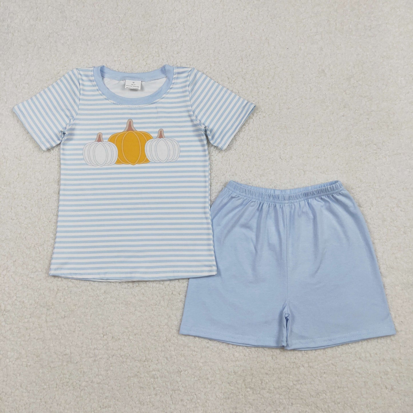 RTS NO MOQ（In Stock) BSSO1548 Pumpkin blue striped short-sleeved shorts set