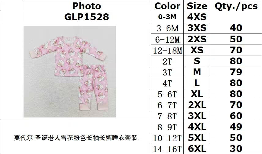 Bamboo rts no moq GLP1528 Modal Santa Claus snowflake pink long-sleeved trousers pajama set