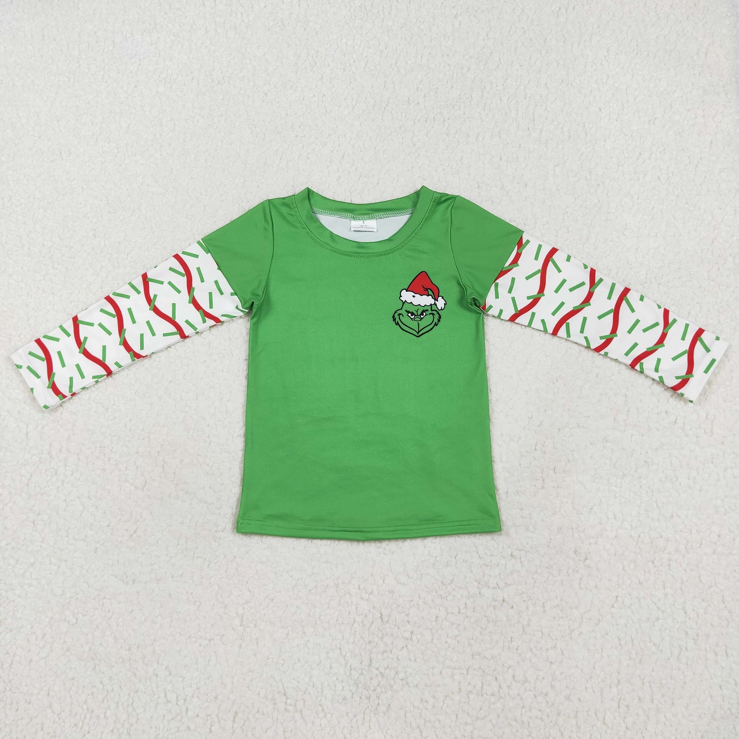 rts no moq BT0770 Grinch red and green wavy line stitching long-sleeved top