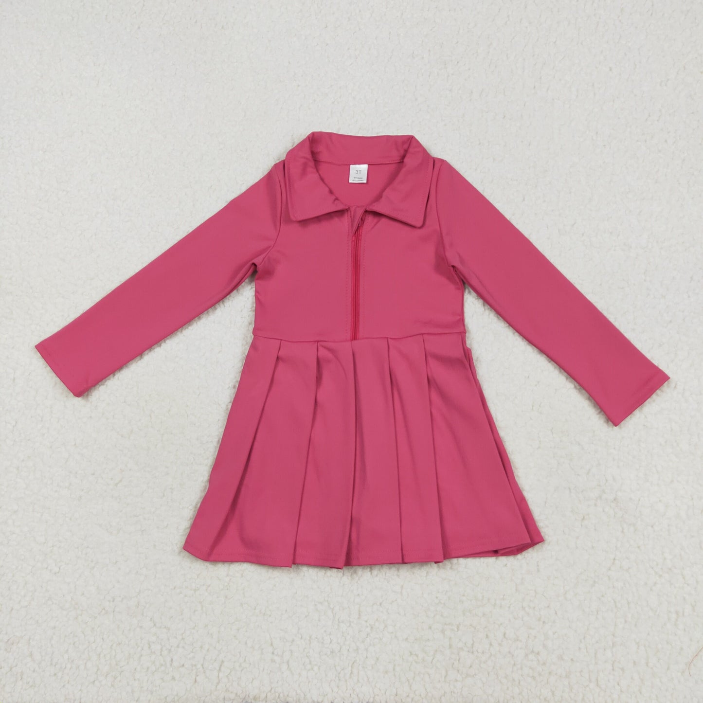 RTS NO MOQ（In Stock) GLD1146 solid rose red zipper long sleeve yoga dress