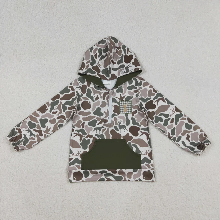 RTS NO MOQ Sibling Baby boy clothes embroidery Zipper Stand Collar Pullover hooded Long Sleeve Tops