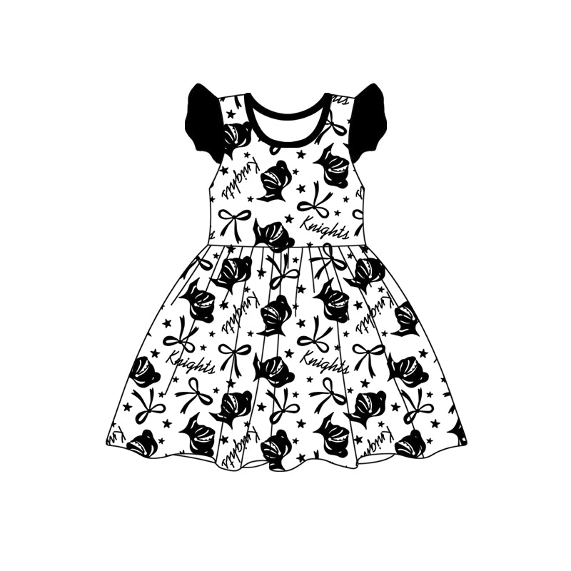 custom moq 3 eta 6-7weeks baby girls clothes bow black flying Sleeves Dress