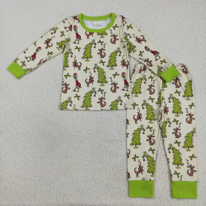 RTS NO MOQ Sibling Baby Girls Boys clothes Christmas cartoon long Sleeve Pants pajamas Sets