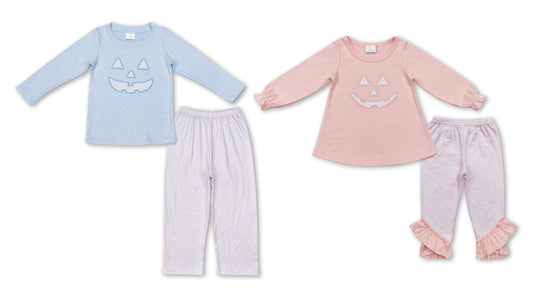 RTS NO MOQ Bottomland Embroidered smiley face cotton girls and boys sets